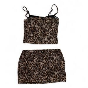Edikted Leopard Print 2 Piece Set Womens Small Cami Top Mini Skirt Y2K